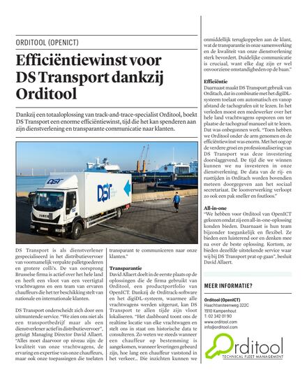 Klantverhaal DS-Transport, publicatie over automatische tachograafdownloads met Orditool