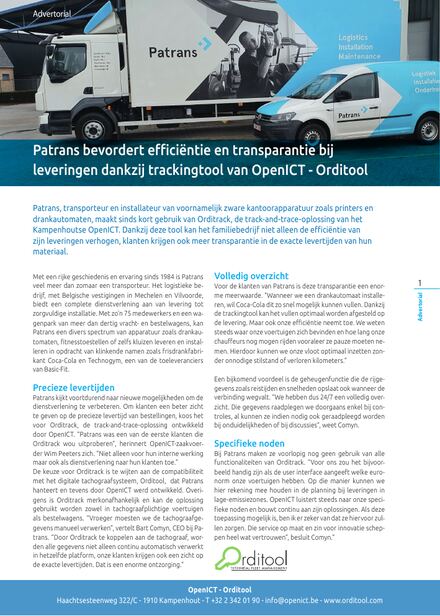 Klantverhaal Patrans, publicatie over track & trace met Orditrack