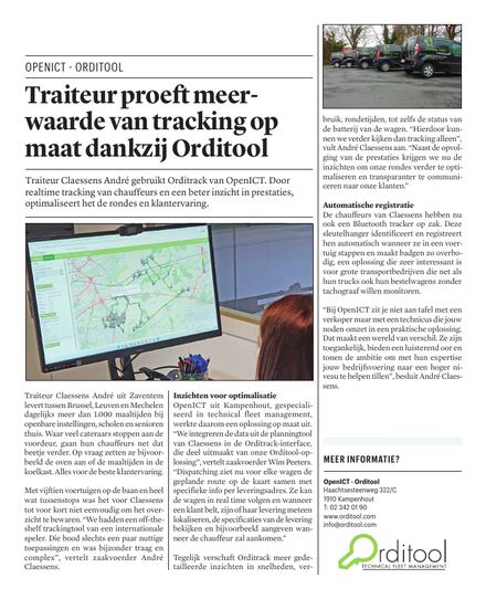 Klantverhaal Traiteur Claessens, publicatie over track & trace en geoptimaliseerde rondes
